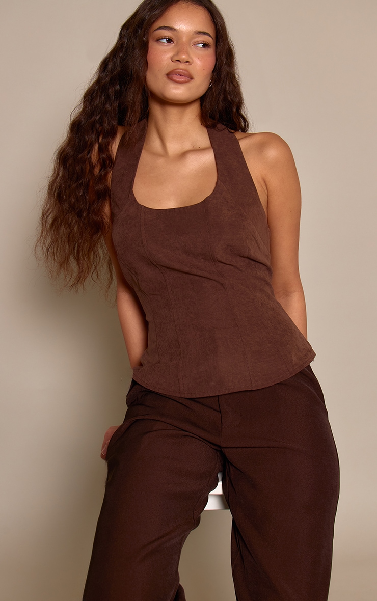 Chocolate Peachskin Halterneck Corset  image 1