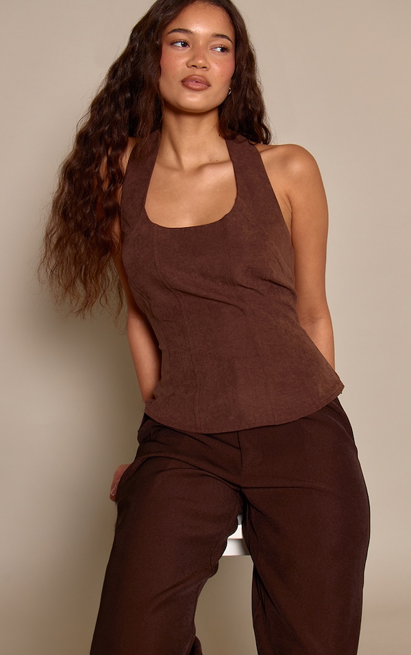 Chocolate Peachskin Halterneck Corset 