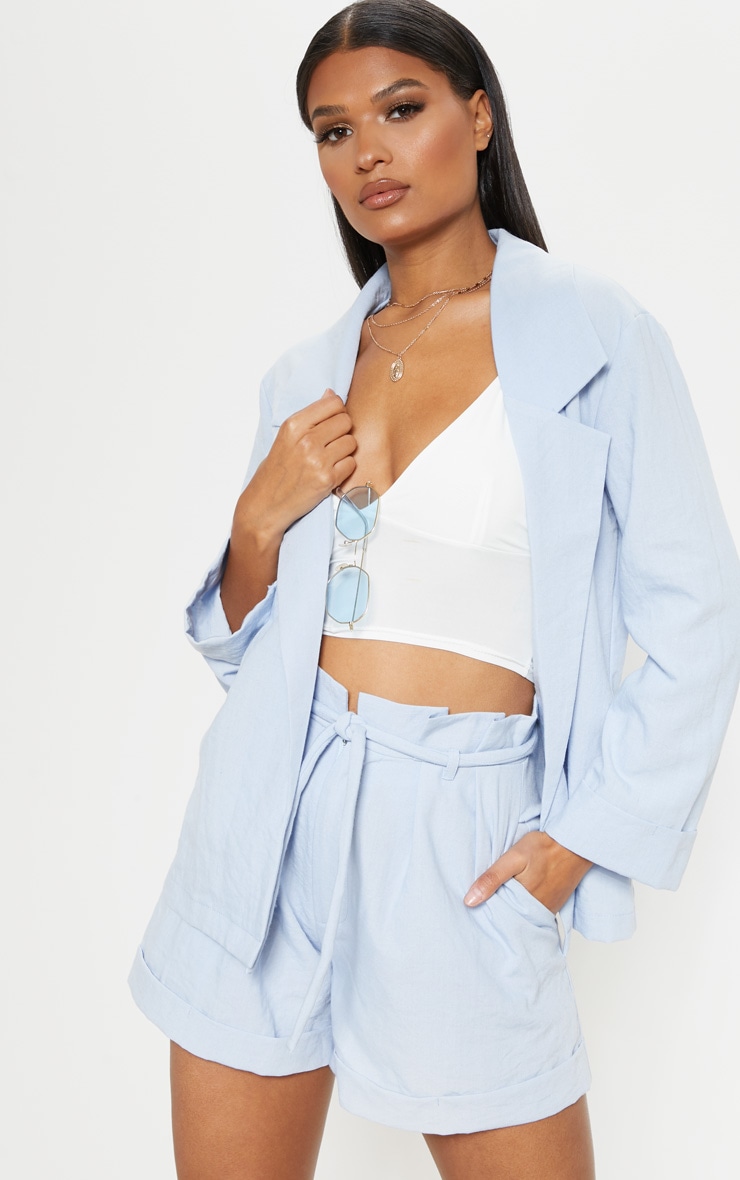 Short effet lin bleu ciel