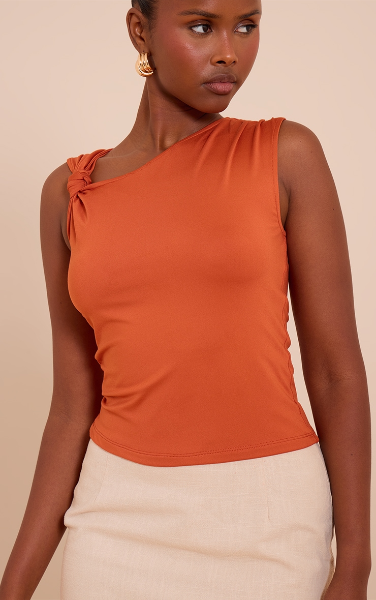 Rust Slinky Knot Strap Detail Long Top image 4