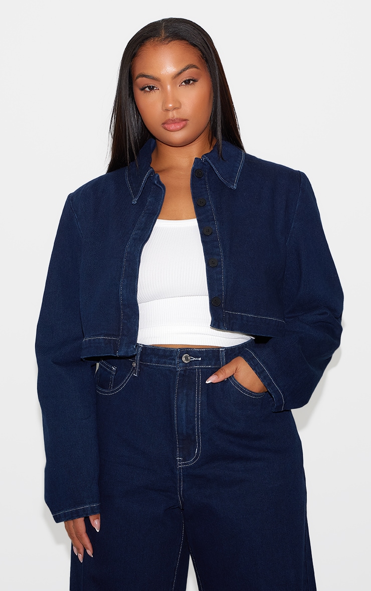 Plus Indigo Contrast Stitch Wide Leg Jeans image 4