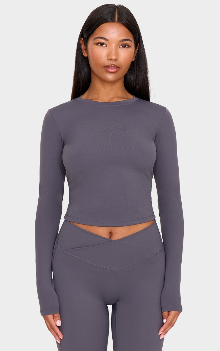 Charcoal Ultimate Sculpt Long Sleeve Crop Gym Top image 1
