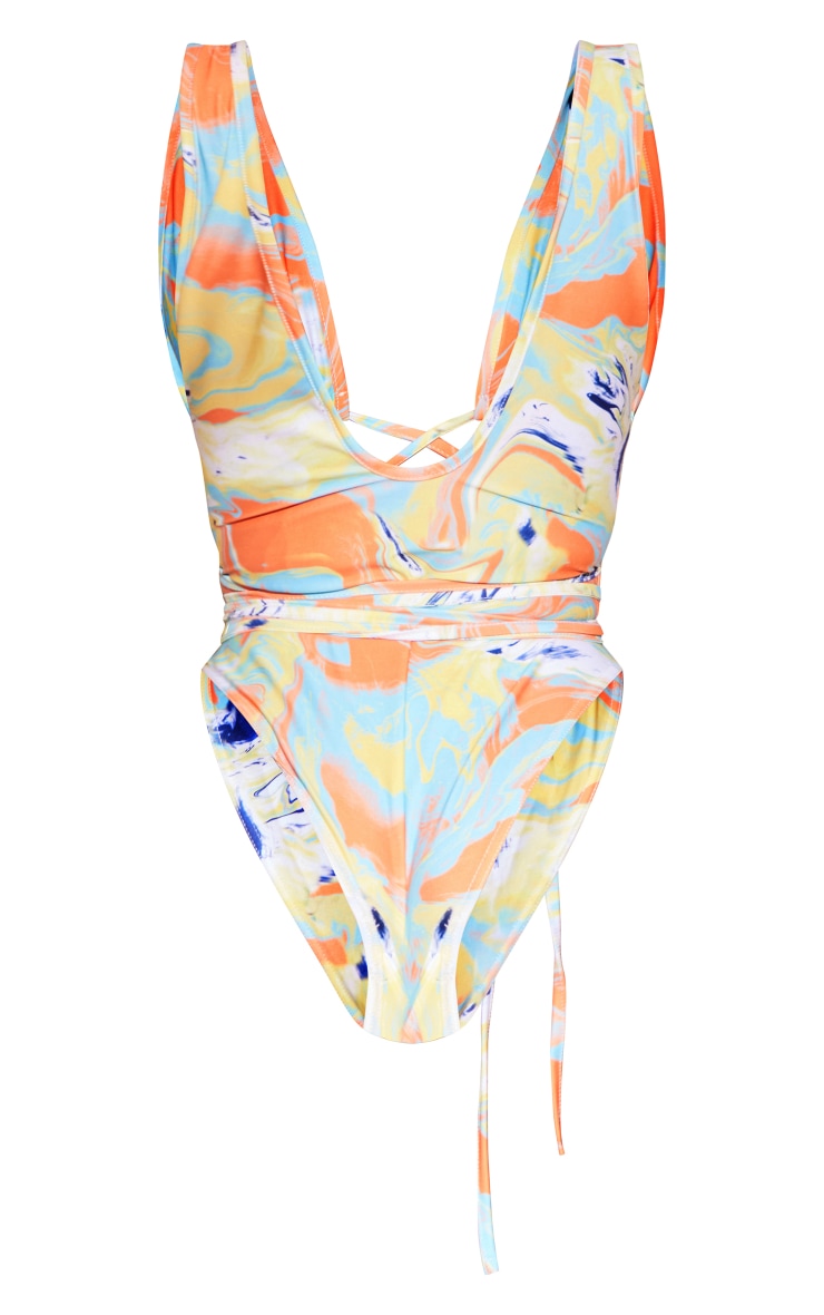 Orange Swirl Print Wrap Around Swimsuit image 6