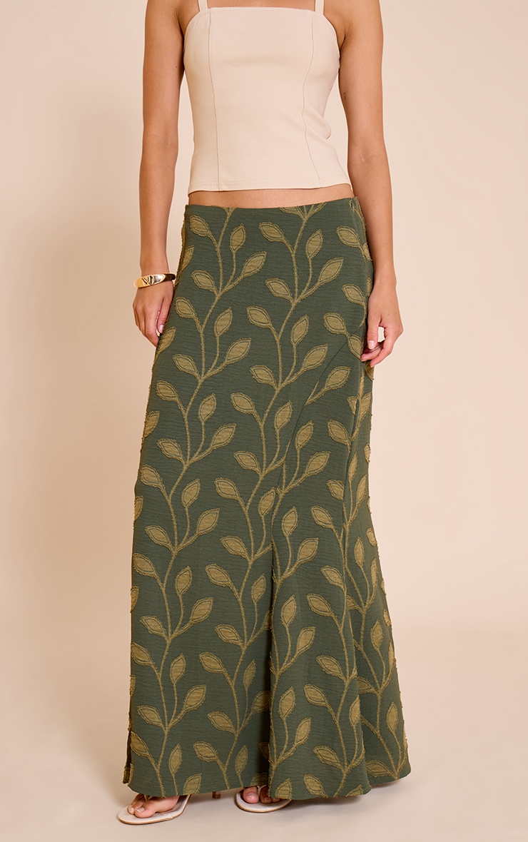 Khaki Textured Woven Floaty Maxi Skirt image 2