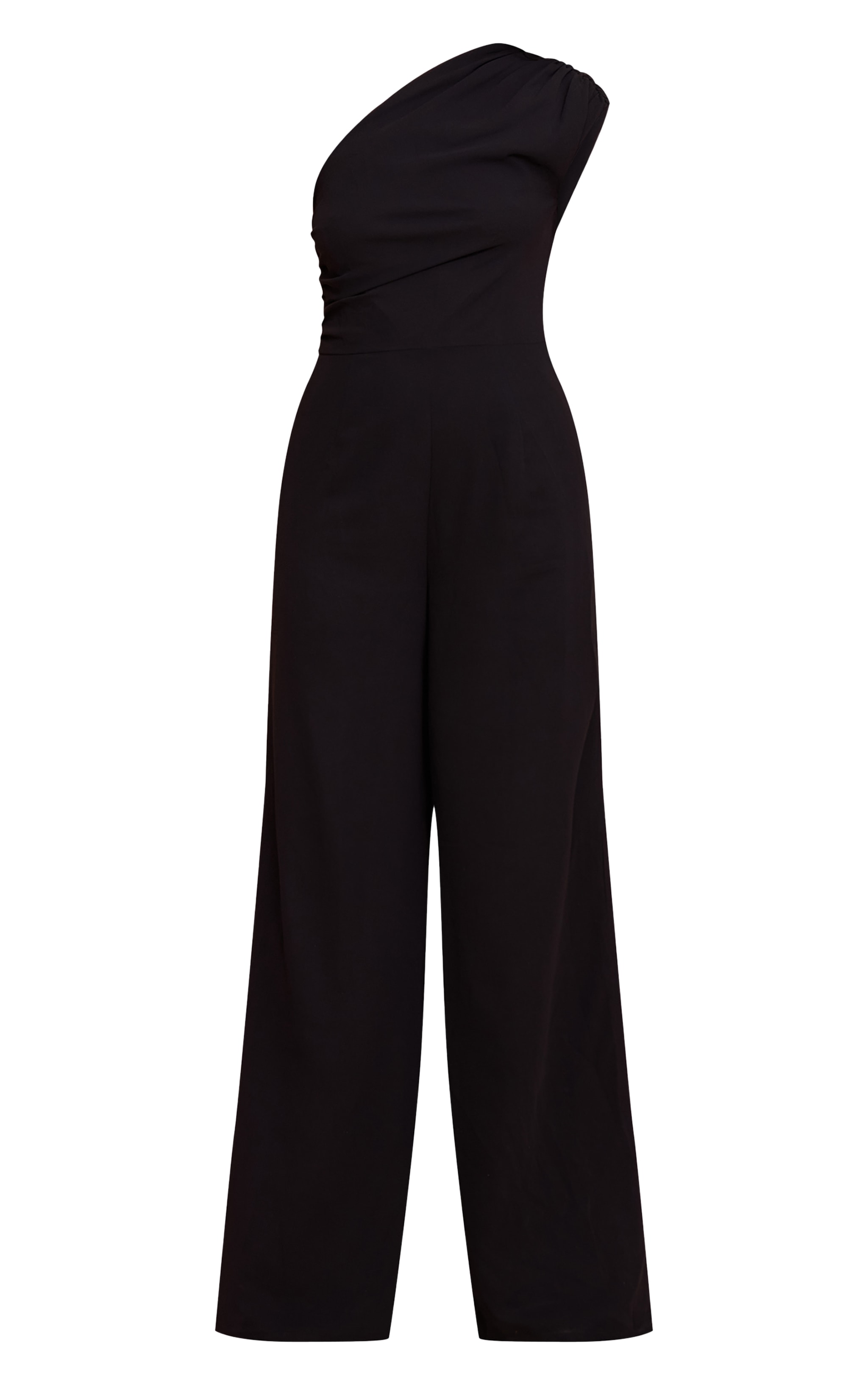 Black Chiffon One Shoulder Ruched Jumpsuit image 5