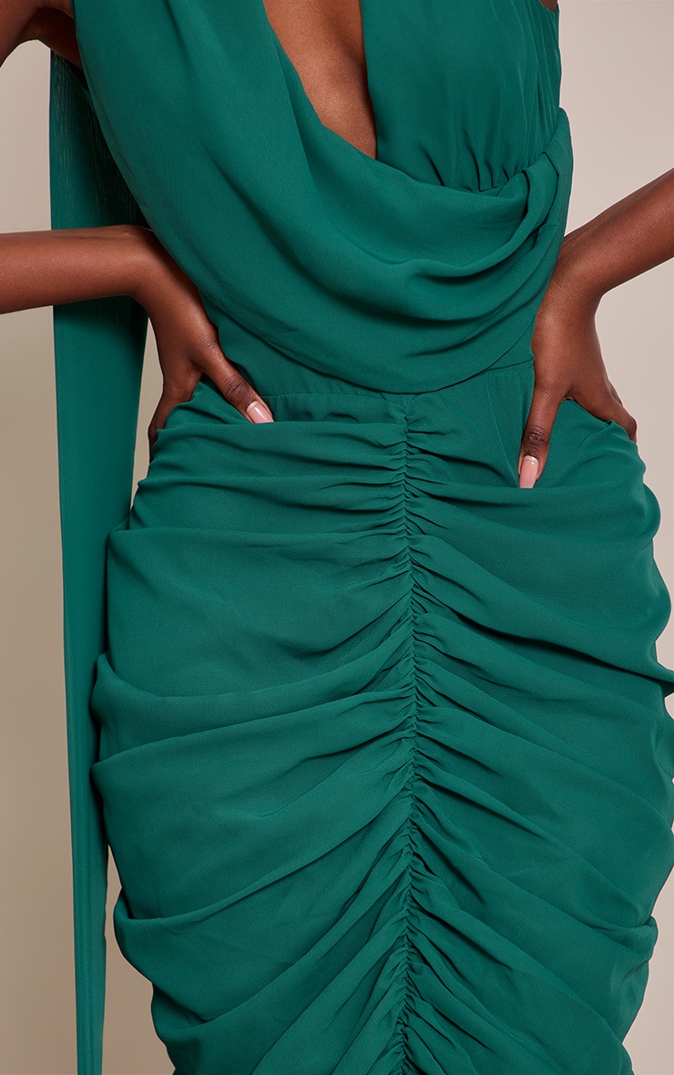 Emerald Chiffon Scarf Detail Ruched Maxi Dress image 4