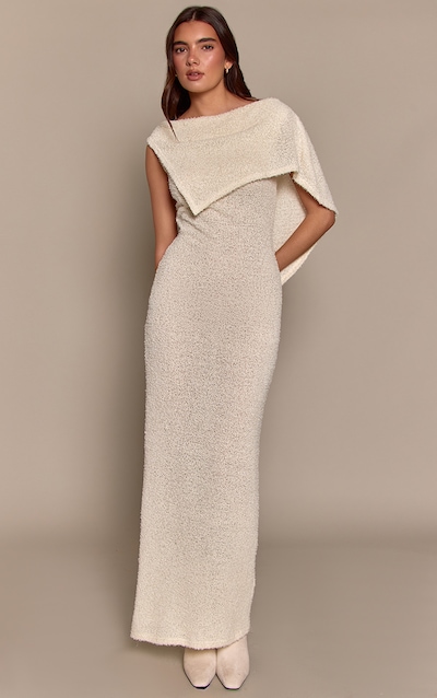 Cream Textured Cape Detail Sleeveless Maxi Dress
