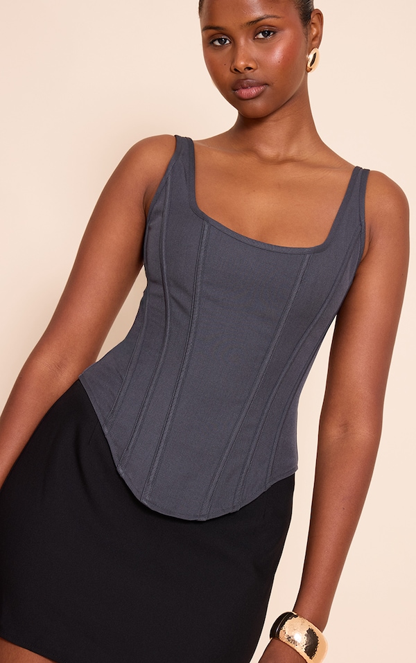 Charcoal Boned Dip Hem Longline Corset