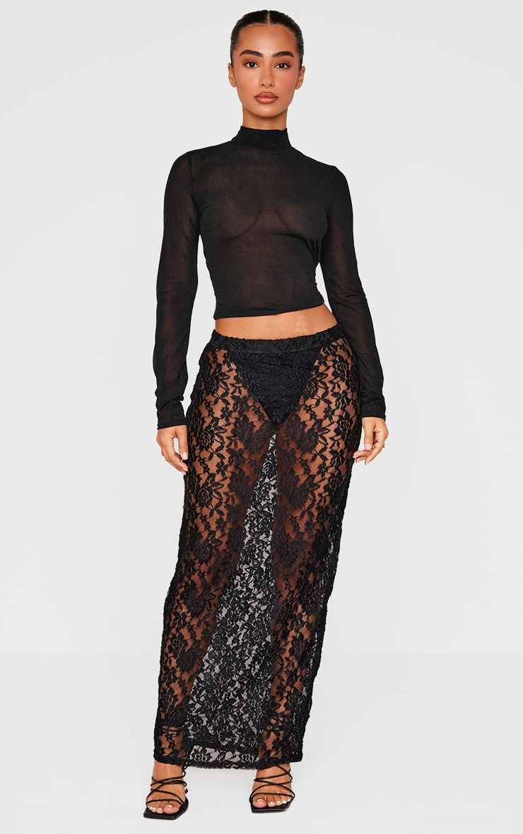 Petite Black Lace Maxi Skirt image 1