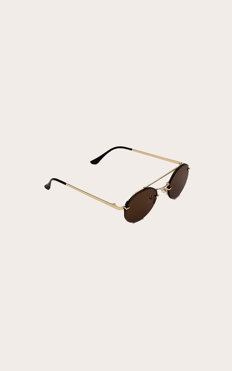 Bronze Oval Slim Aviator Sunglasses image 2