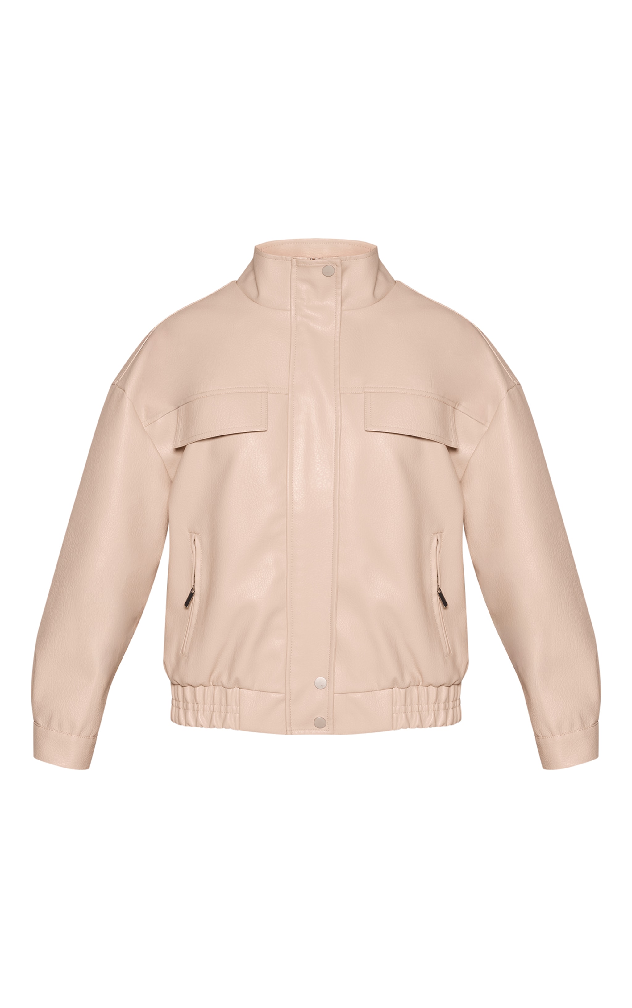 Stone Funnel Neck Concealed Placket Faux Leather Jacket image 5