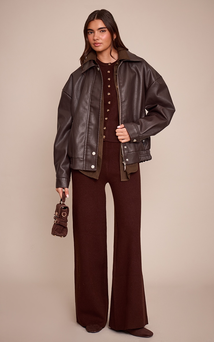 Chocolate Compact Knit Placket Detail Cardigan image 3