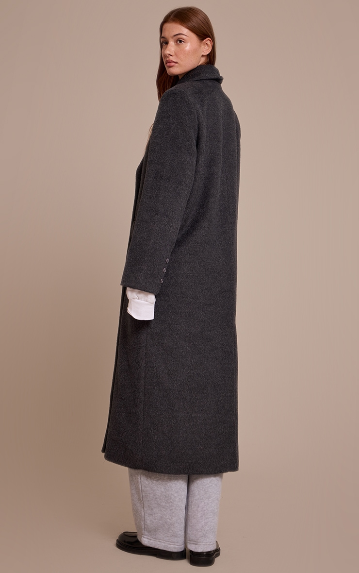 Dark Grey Structured Double Breasted Wool Look Maxi Coat