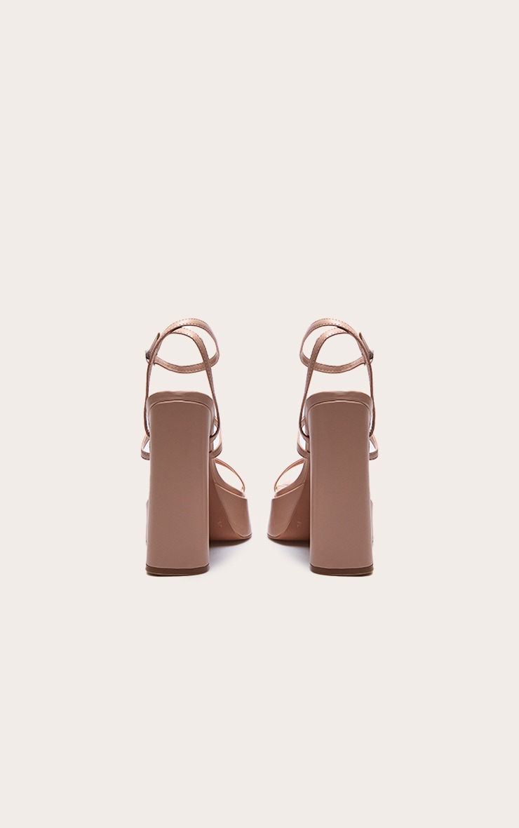 Nude Pu Square Toe Platform Heeled Sandals image 3