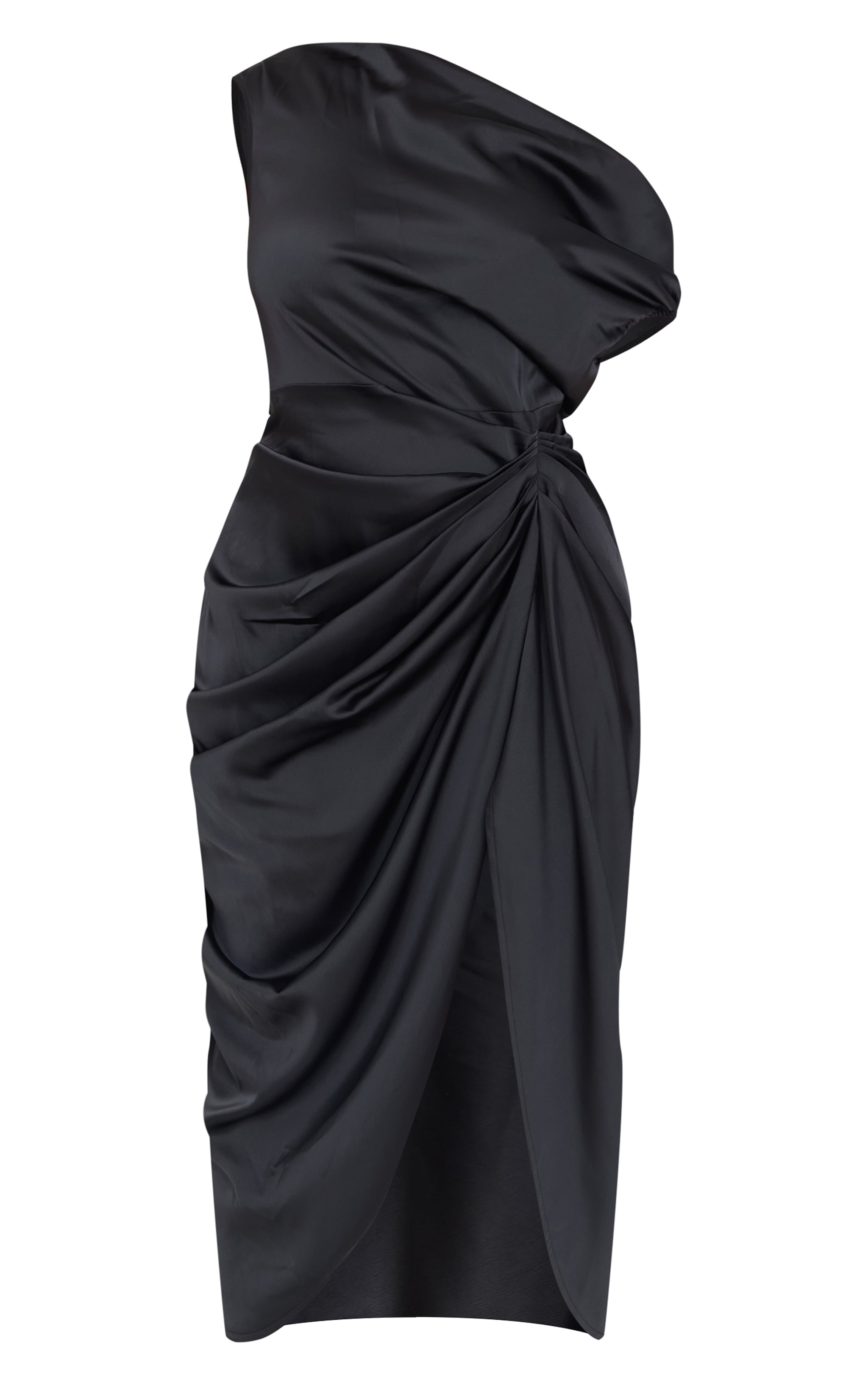 Plus Black Satin Off The Shoulder Draped Skirt Midi Dress image 5