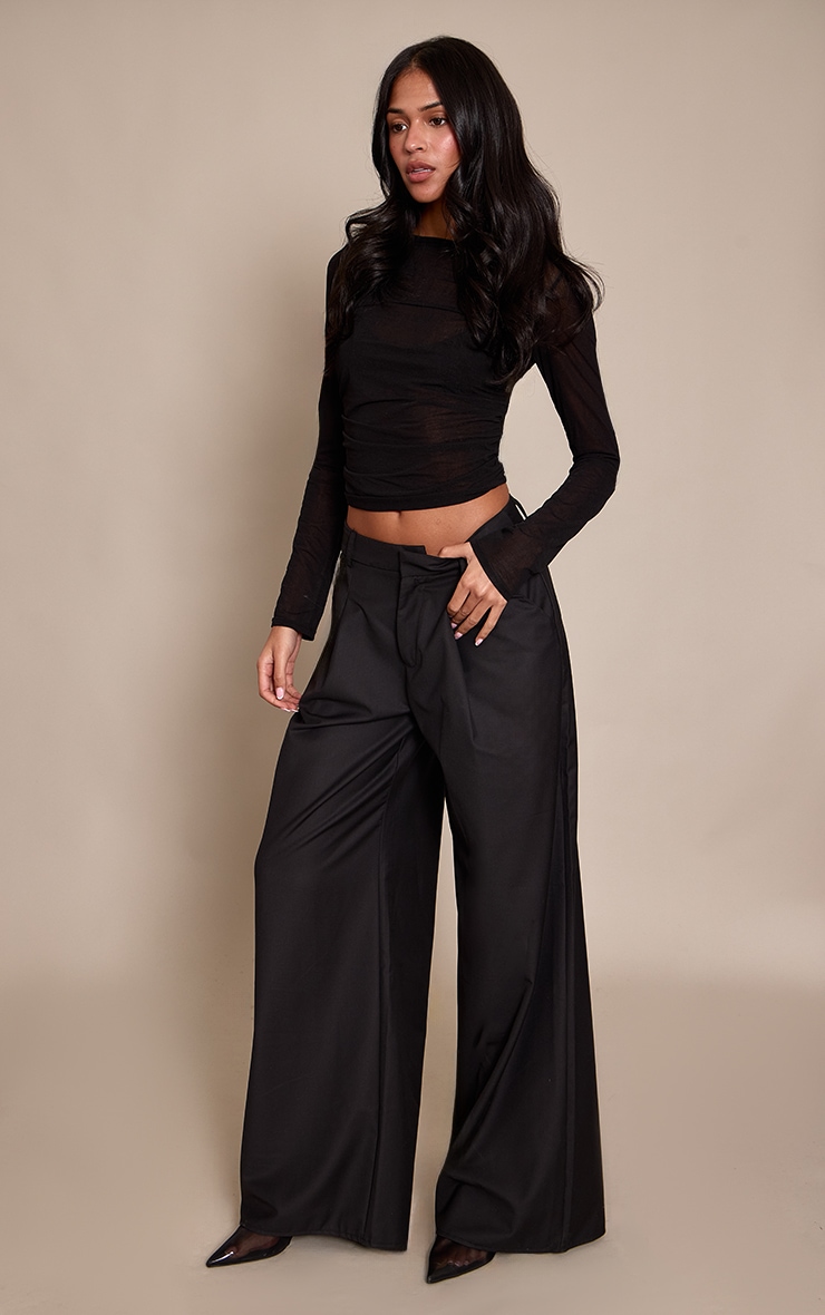 Tall Black Woven Double Pleat Wide Leg Trouser image 2