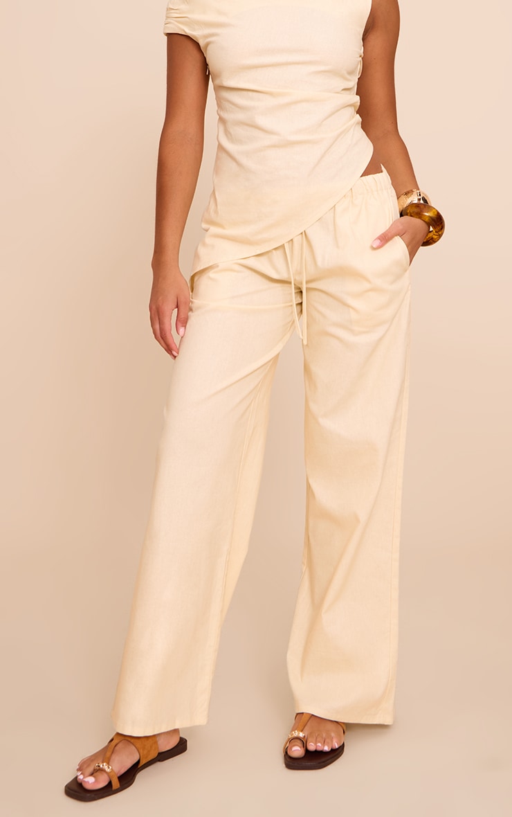 Beige Woven Straight Leg Pants image 2