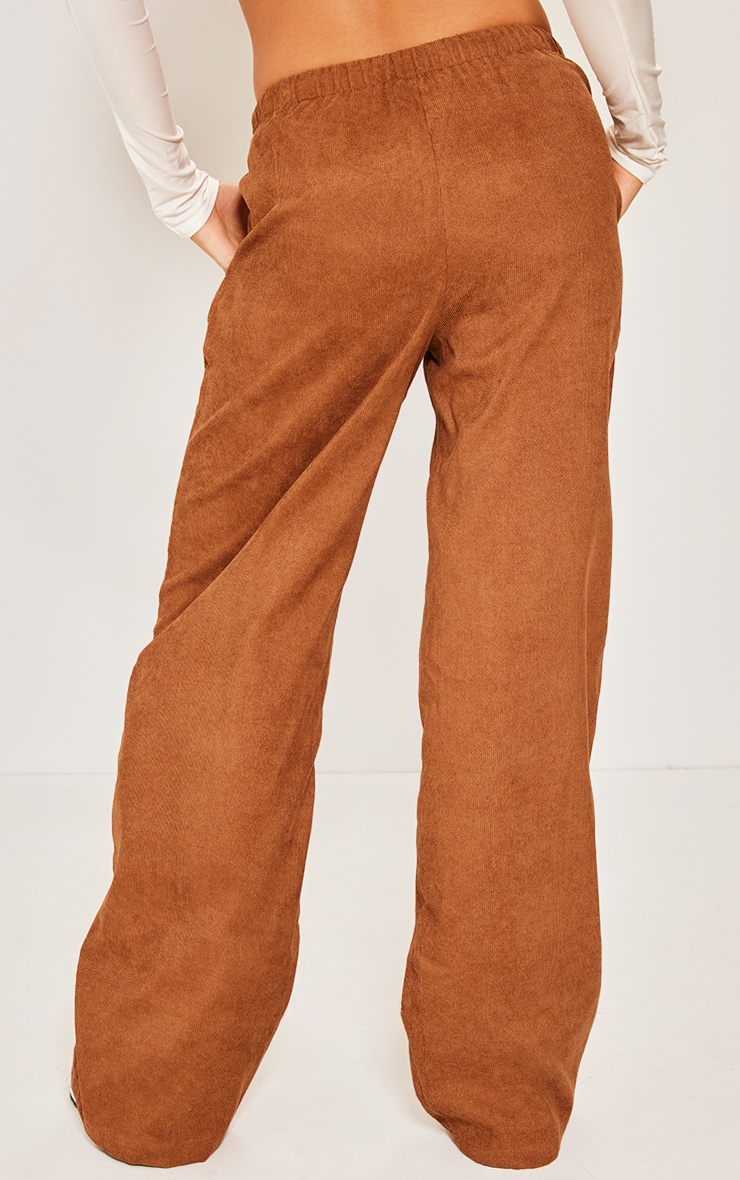 Pantalon en velours côtelé mocha taille basse à lien noué image 3