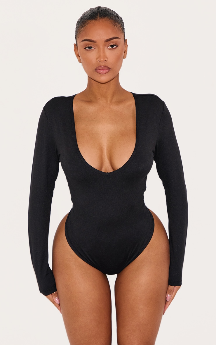 Shape Black Sculpted V Neck Long Sleeve Bodysuit image 2