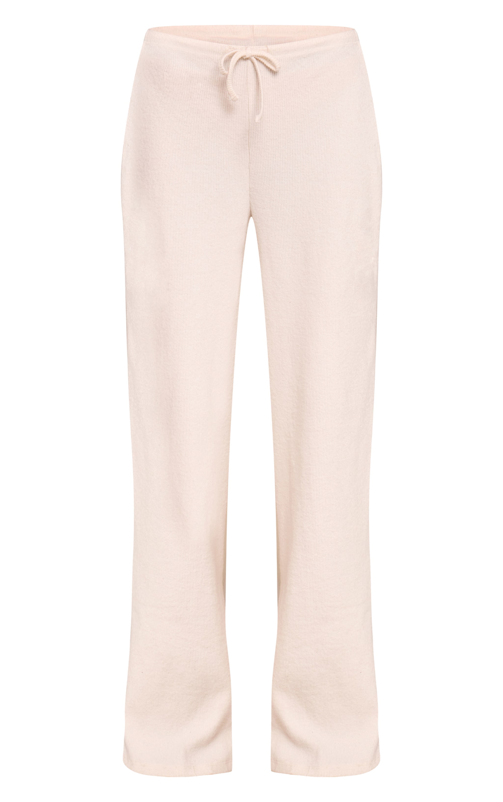 Ecru Soft Ribbed Low Rise Wide Leg Pants image 5