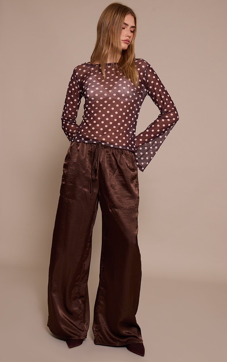 Chocolate Mesh Flared Long Sleeve Top  image 3