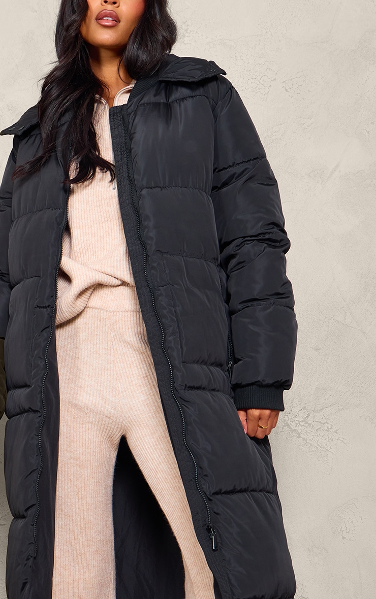 Tall Black Maxi Longline Hooded Puffer Coat image 4