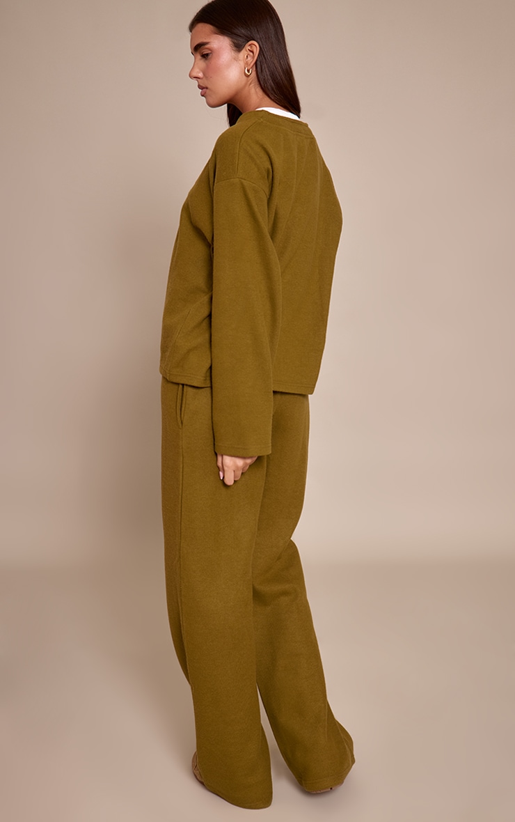 Olive Grey Brushed Soft Touch Wide Leg Pant  image 3