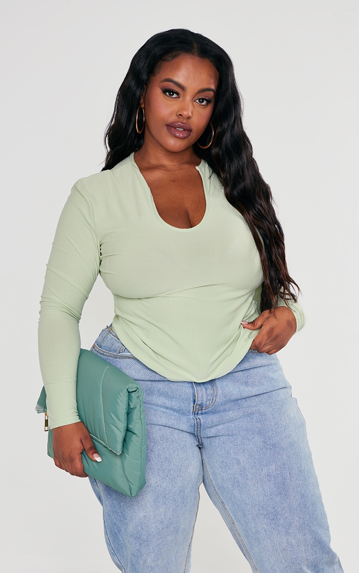 Plus Mint Soft Touch V Neck Longsleeve Top image 3