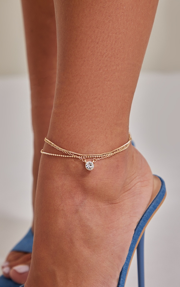 Gold Jeweled Thin Dainty Anklet PrettyLittleThing USA