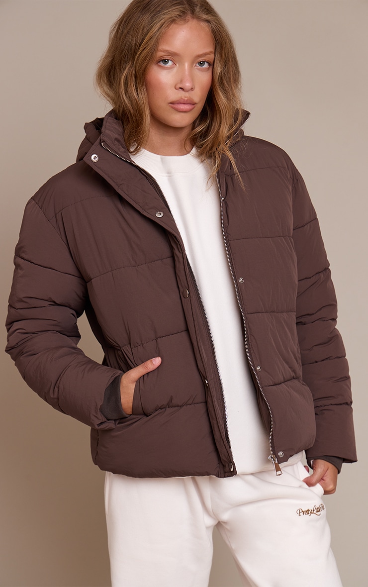 Chocolate Hooded Puffer Jacket image 1