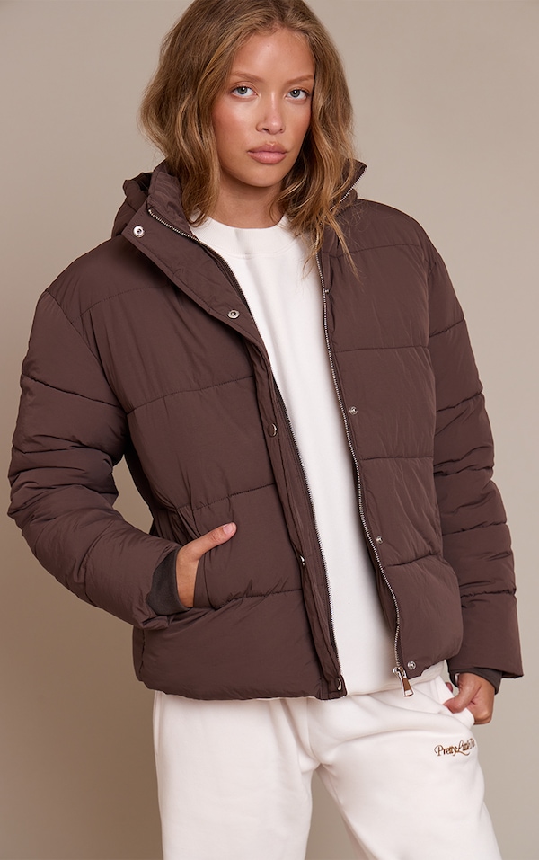 Chocolate Hooded Puffer Jacket