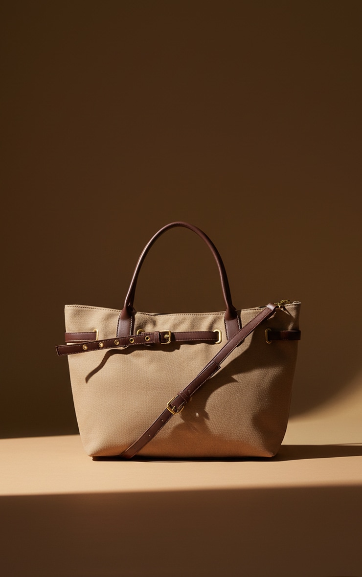 Tote bag en toile beige à boucles