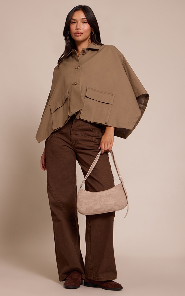 Veste style trench courte taupe à manches chauve-souris image 3
