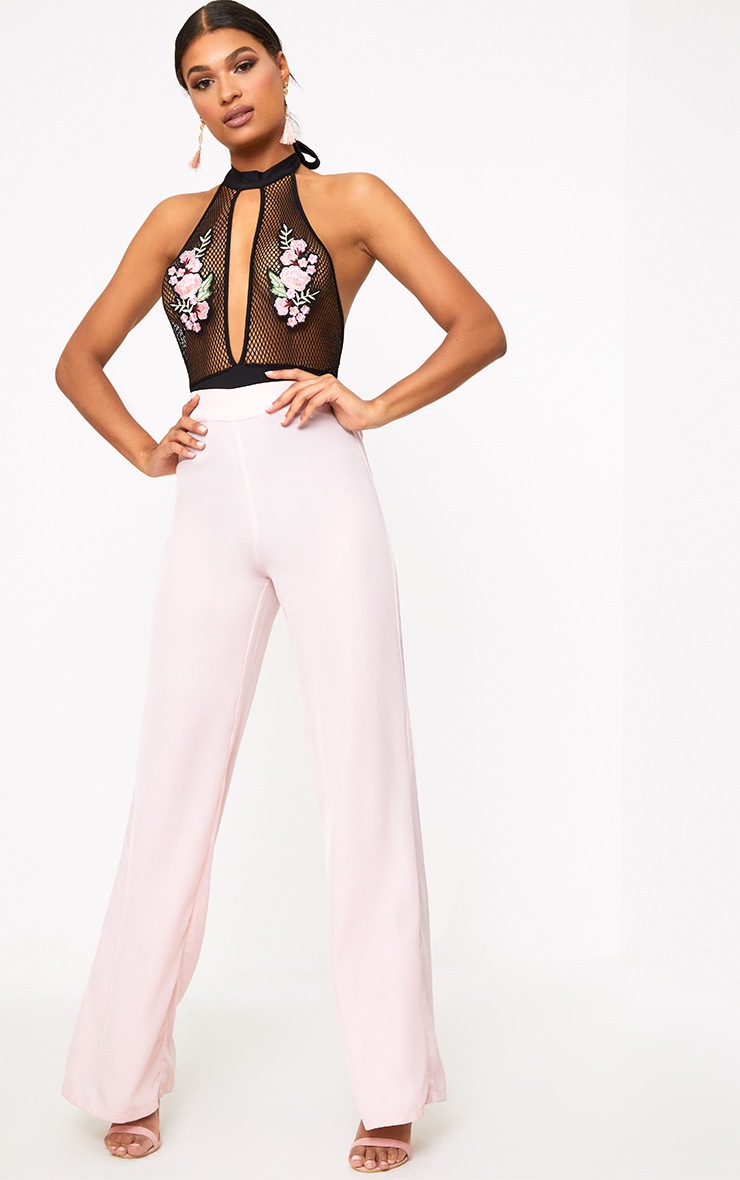 Black Embroidered Bodysuit PrettyLittleThing