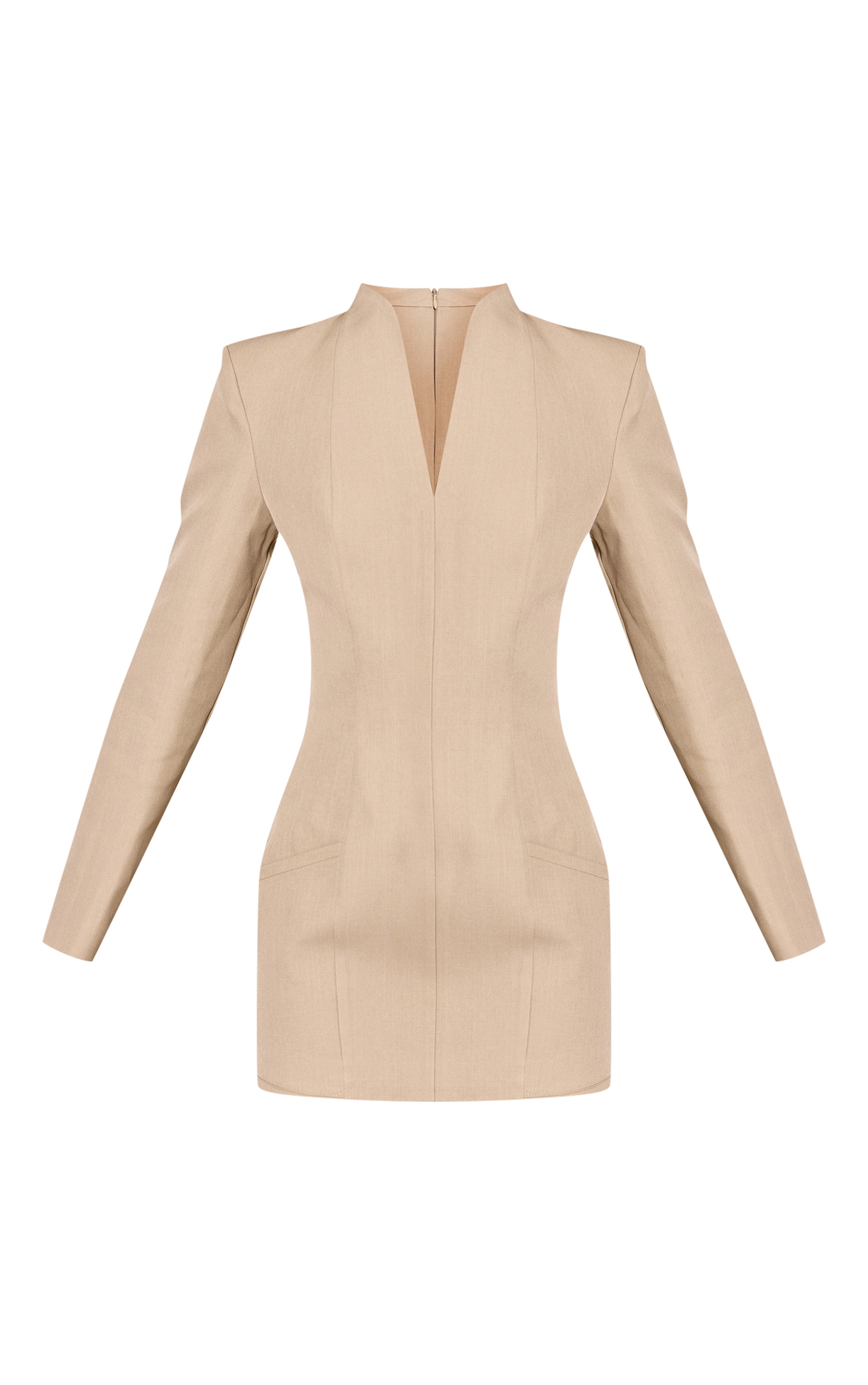 Cream Woven Collarless Long Sleeve Blazer Dress image 5