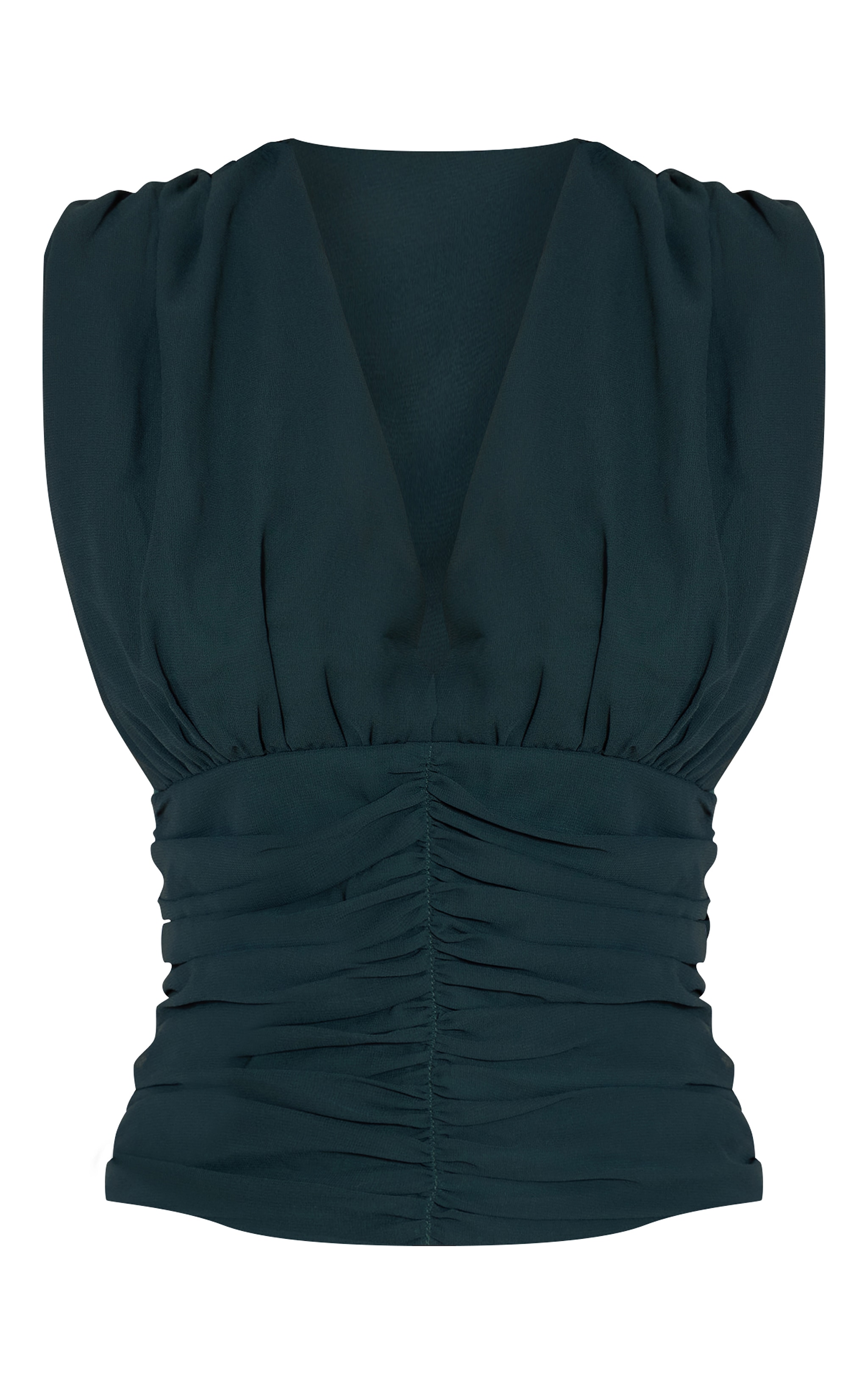 Emerald Green Chiffon Plunge Ruched Bodice Top image 5