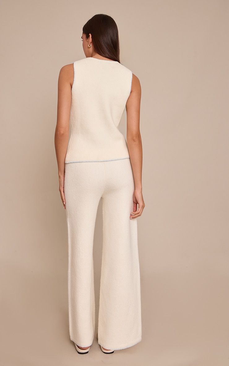 Cream Blanket Stitch Wide Leg Trousers image 3