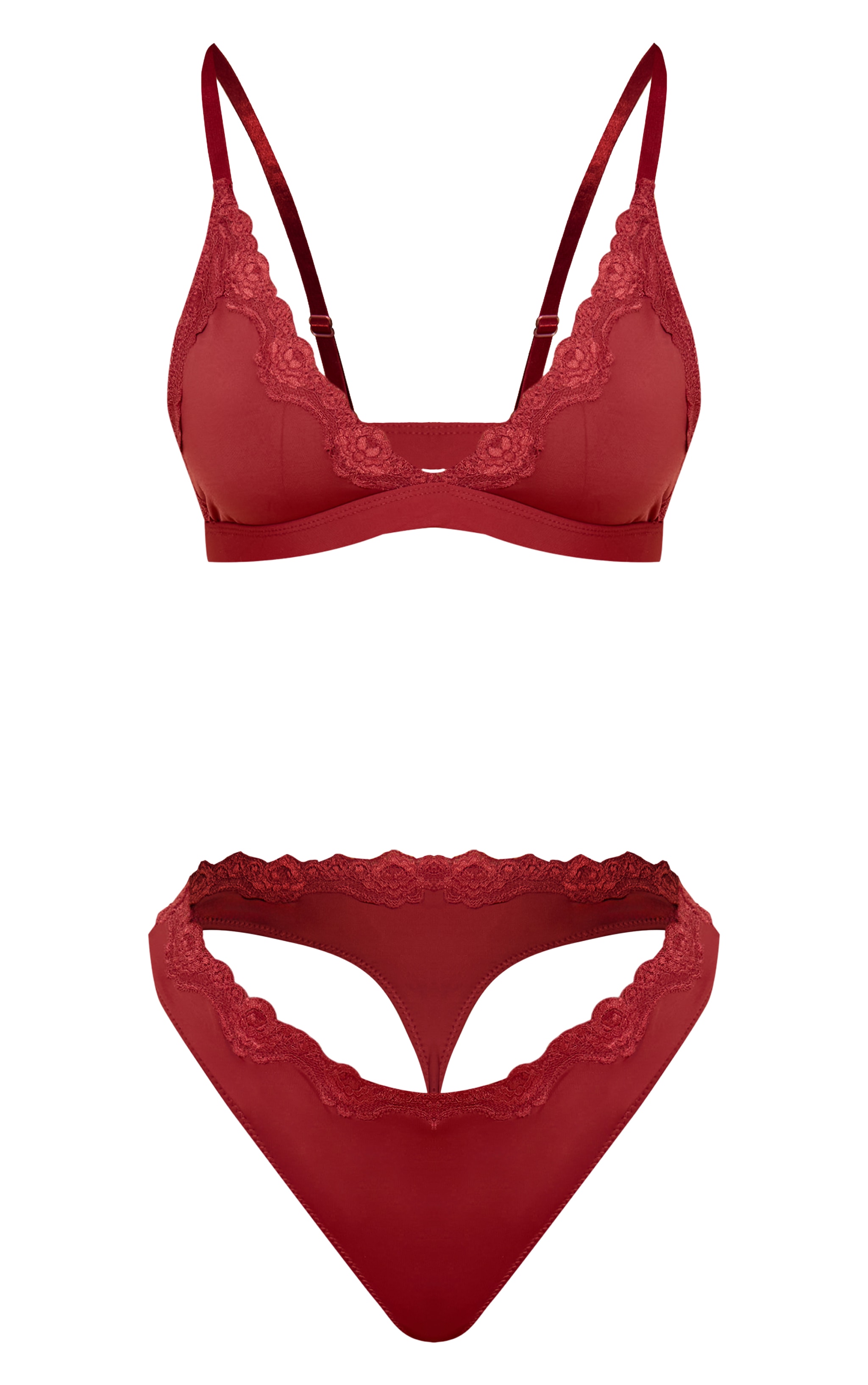 Ensemble de lingerie en jersey bordeaux à bordures en dentelle image 5