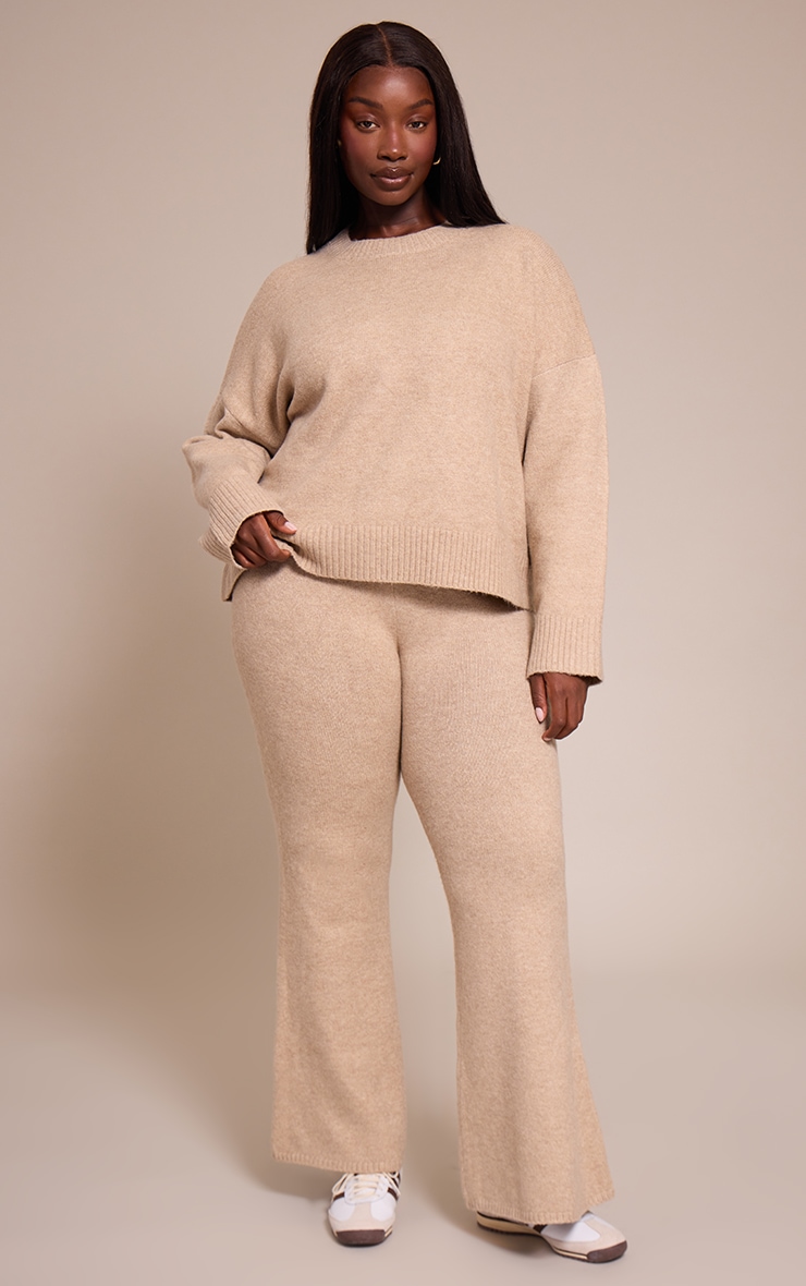 Plus Taupe Marl Knitted Cropped Crew Neck Sweater image 3