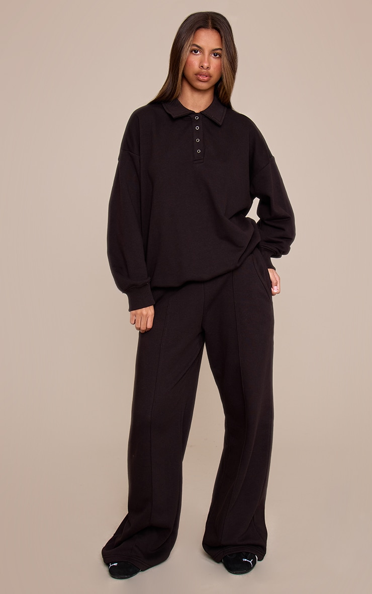 Petite Black Popper Button Collared Sweatshirt image 3