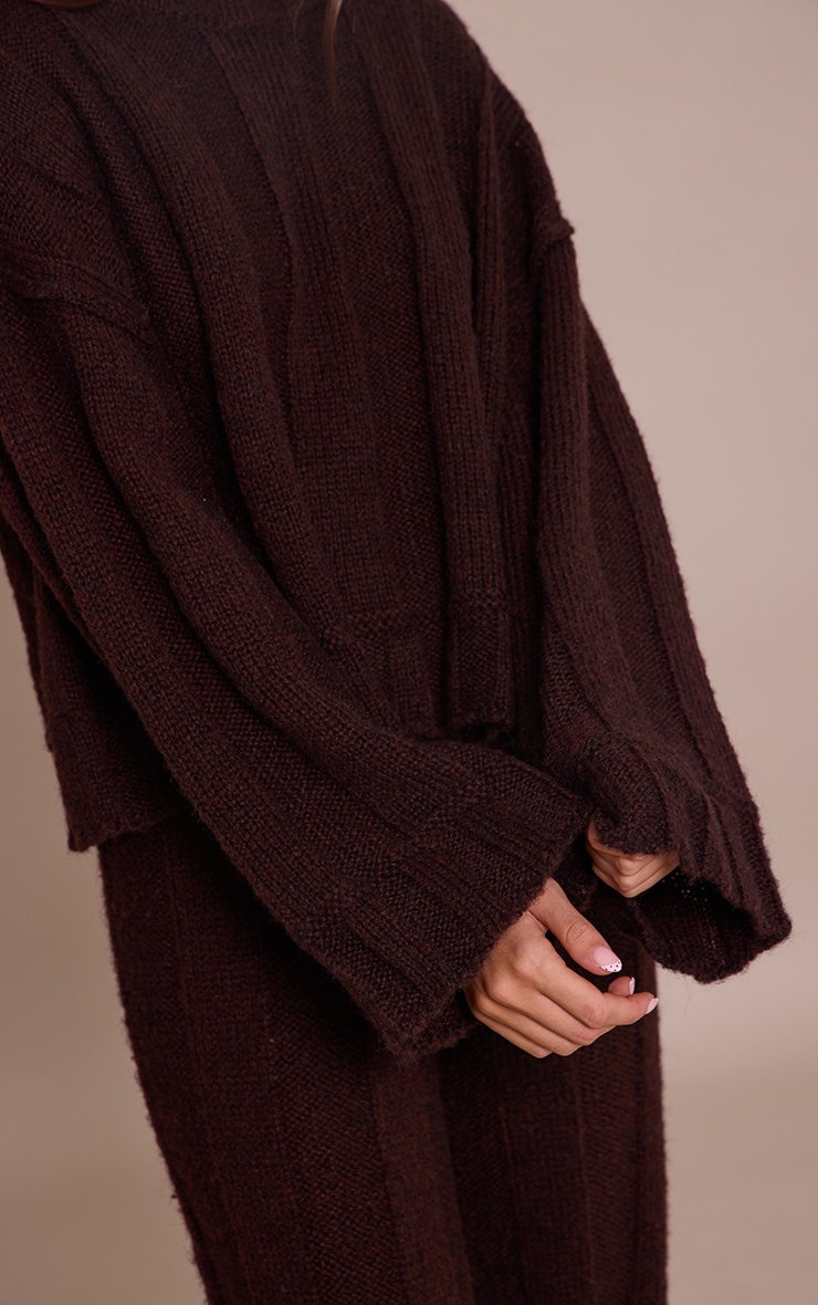 Dark Chocolate Thick Rib Knitted Crew Neck Jumper image 4