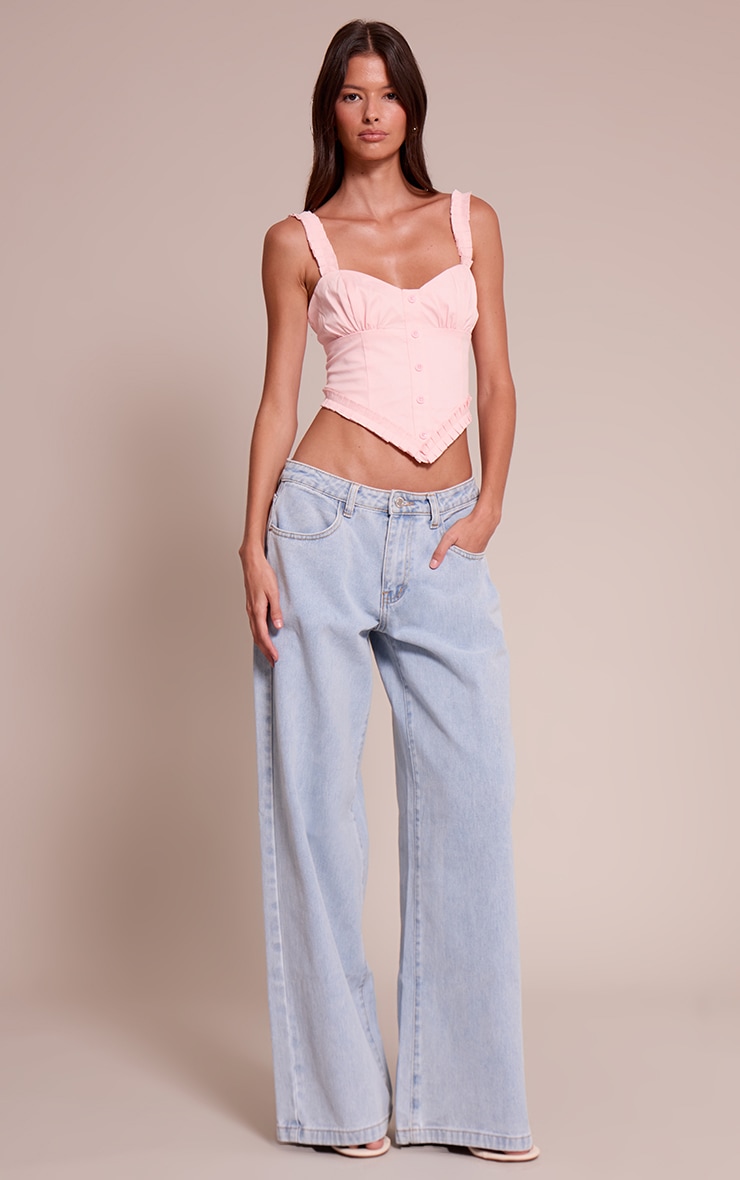 Pale Pink Woven Button Down Corset Top image 3