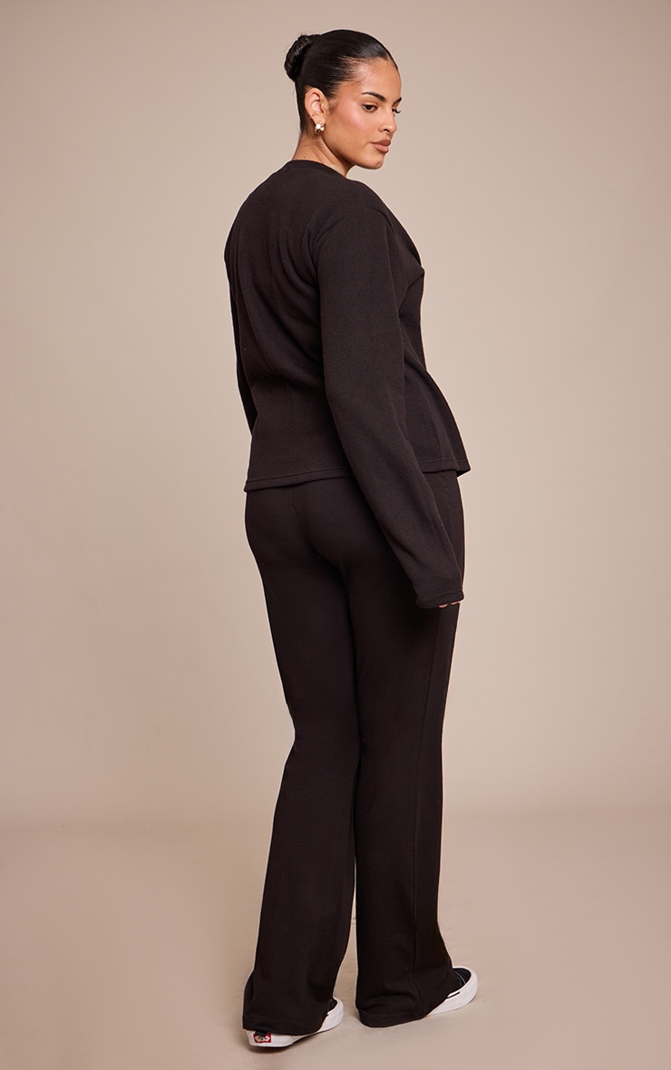 Plus Black Cotton Seam Detail Mid Rise Skinny Flares image 3