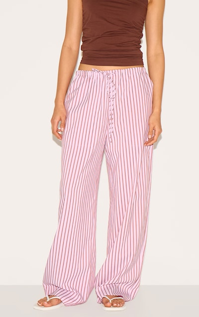 Candy Pink Striped Drawstring Straight Leg Pants