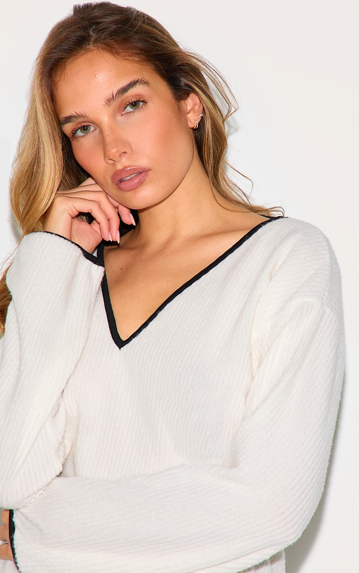 Cream Soft Rib Slouchy Long Top image 4
