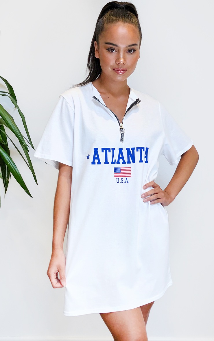 White Atlanta Oversized Zip T Shirt Dress