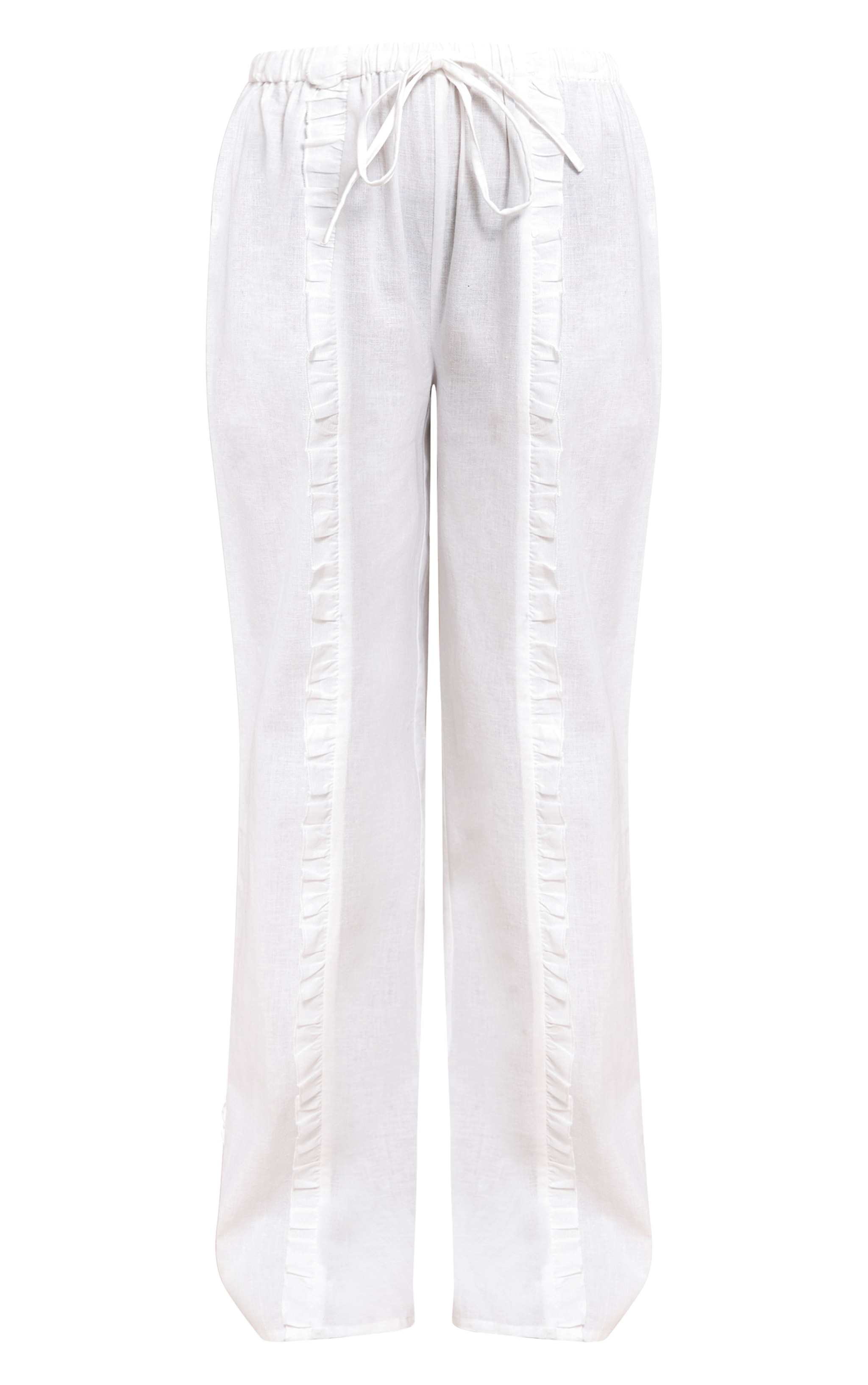 White WideLeg Linen Look Drawstring Pants image 5