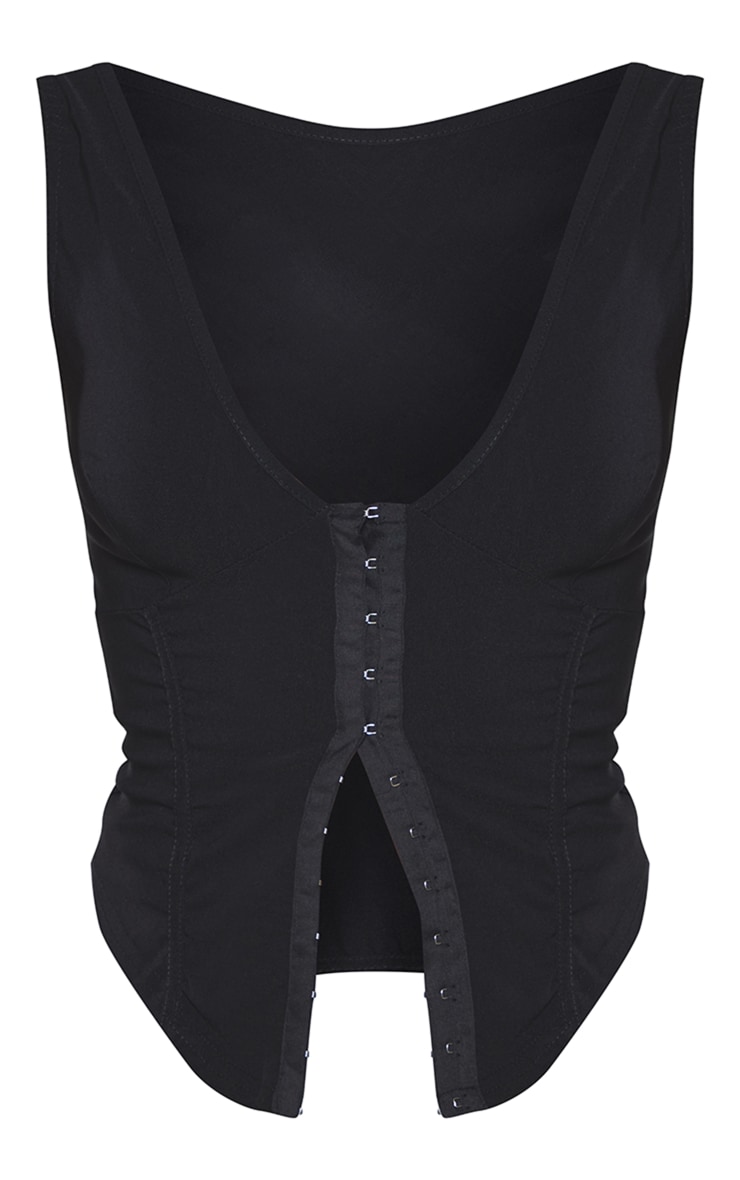 Black Stretch Woven Plunge Hook And Eye Corset Top image 5