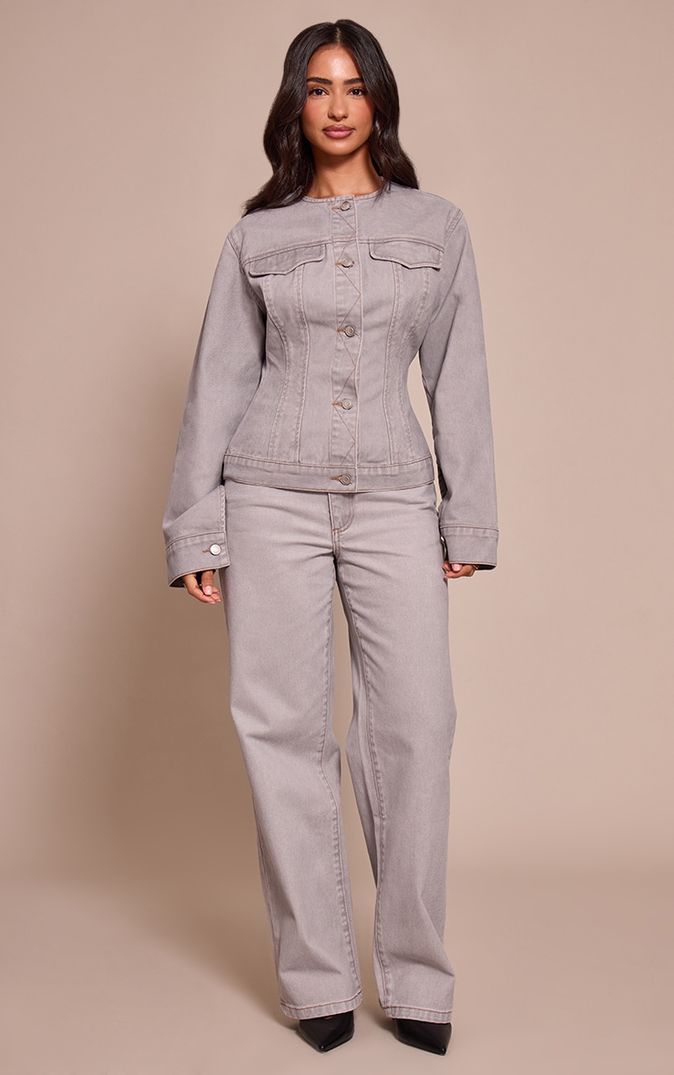 Petite Washed Grey Wide Leg Contrast Stitch Denim Jeans image 1