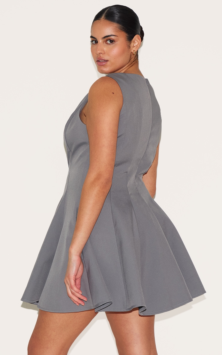 Plus Charcoal Woven Pleated Slash Neck Shift Dress image 2